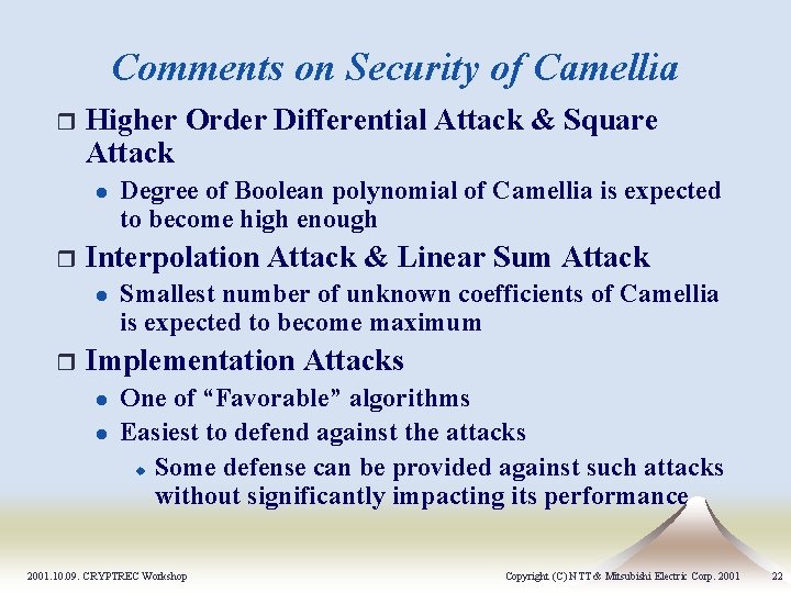 Comments on Security of Camellia r Higher Order Differential Attack & Square Attack l Comments on Security of Camellia r Higher Order Differential Attack & Square Attack l