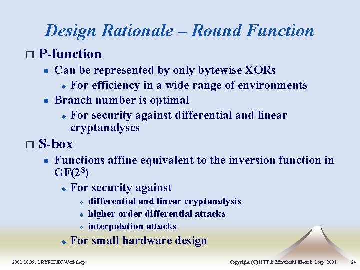 Design Rationale – Round Function r P-function l l r Can be represented by Design Rationale – Round Function r P-function l l r Can be represented by