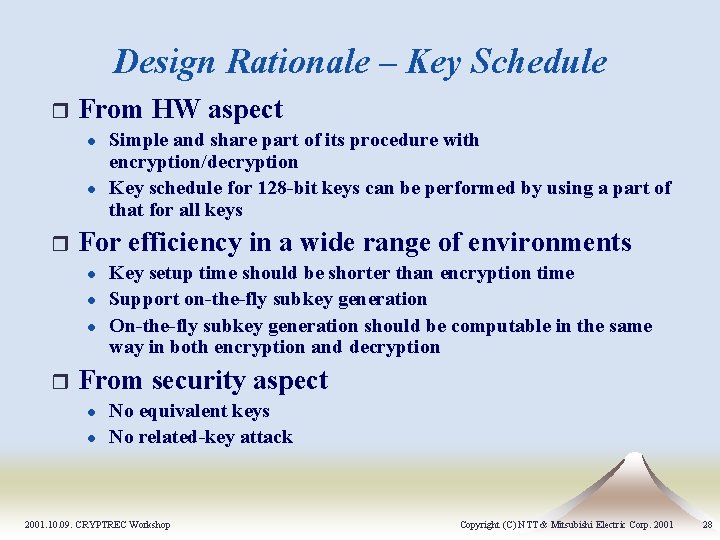 Design Rationale – Key Schedule r From HW aspect l l r For efficiency Design Rationale – Key Schedule r From HW aspect l l r For efficiency