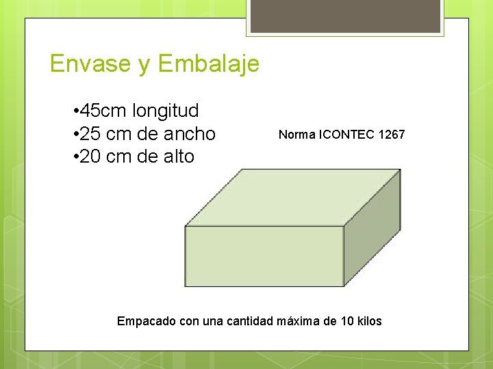 Envase y Embalaje • 45 cm longitud • 25 cm de ancho • 20