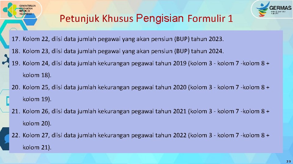 Petunjuk Khusus Pengisian Formulir 1 17. Kolom 22, diisi data jumlah pegawai yang akan