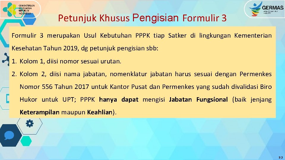 Petunjuk Khusus Pengisian Formulir 3 merupakan Usul Kebutuhan PPPK tiap Satker di lingkungan Kementerian