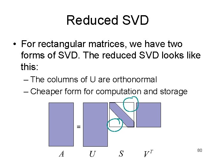 Reduced SVD • For rectangular matrices, we have two forms of SVD. The reduced