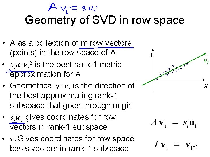 Geometry of SVD in row space • A as a collection of m row