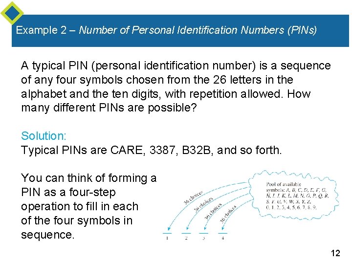 Example 2 – Number of Personal Identification Numbers (PINs) A typical PIN (personal identification