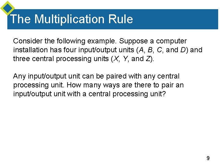 The Multiplication Rule Consider the following example. Suppose a computer installation has four input/output