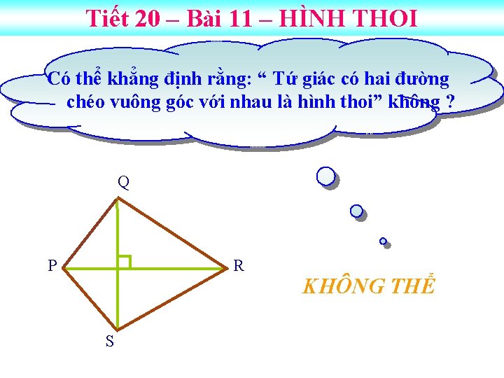 Tiết 20 – Bài 11 – HÌNH THOI Có thể khẳng định rằng: “