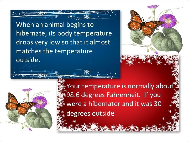 When an animal begins to hibernate, its body temperature drops very low so that