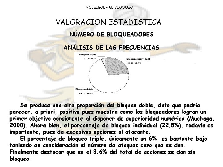 VOLEIBOL - EL BLOQUEO VALORACION ESTADISTICA NÚMERO DE BLOQUEADORES ANÁLISIS DE LAS FRECUENCIAS Se