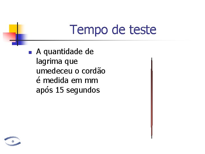 Tempo de teste n A quantidade de lagrima que umedeceu o cordão é medida