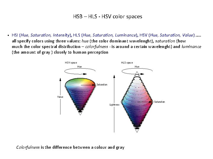  HSB – HLS - HSV color spaces HSI (Hue, Saturation, Intensity), HLS (Hue,