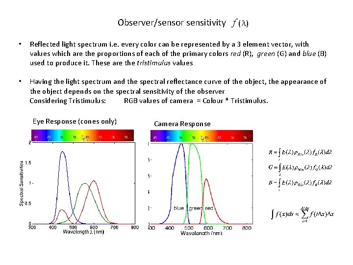 Observer/sensor sensitivity f ( ) • Reflected light spectrum i. e. every color can