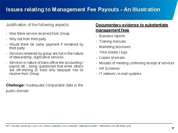 Issues relating to Management Fee Payouts - An Illustration Justification of the following aspects: