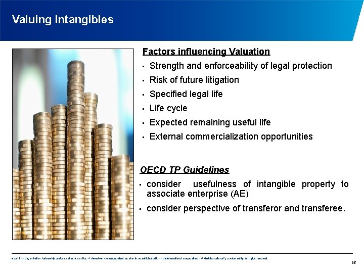 Valuing Intangibles Factors influencing Valuation • Strength and enforceability of legal protection • Risk