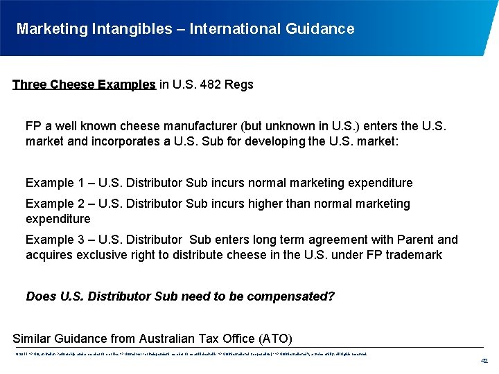 Marketing Intangibles – International Guidance Three Cheese Examples in U. S. 482 Regs FP