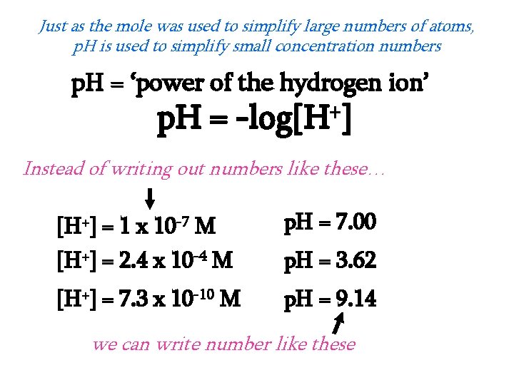 Just as the mole was used to simplify large numbers of atoms, p. H