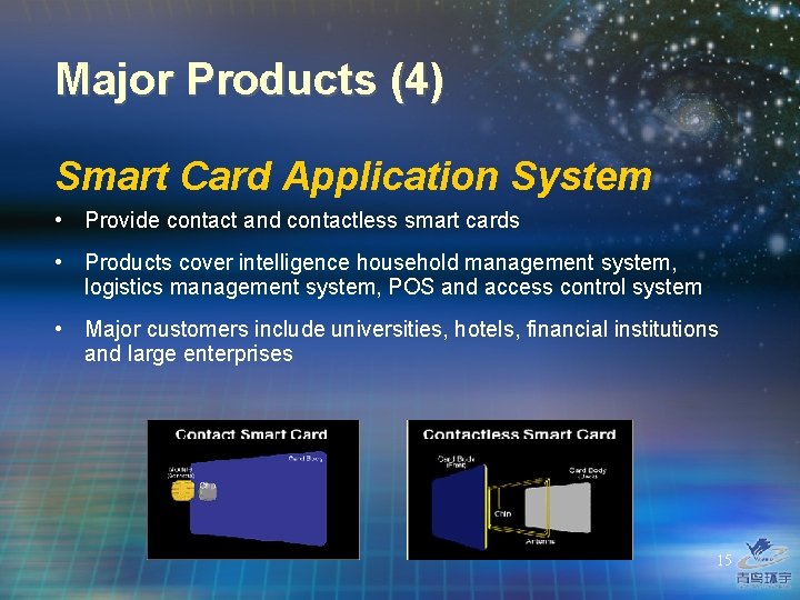Major Products (4) Smart Card Application System • Provide contact and contactless smart cards