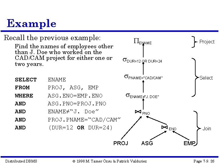 Example Recall the previous example: ENAME Find the names of employees other than J.