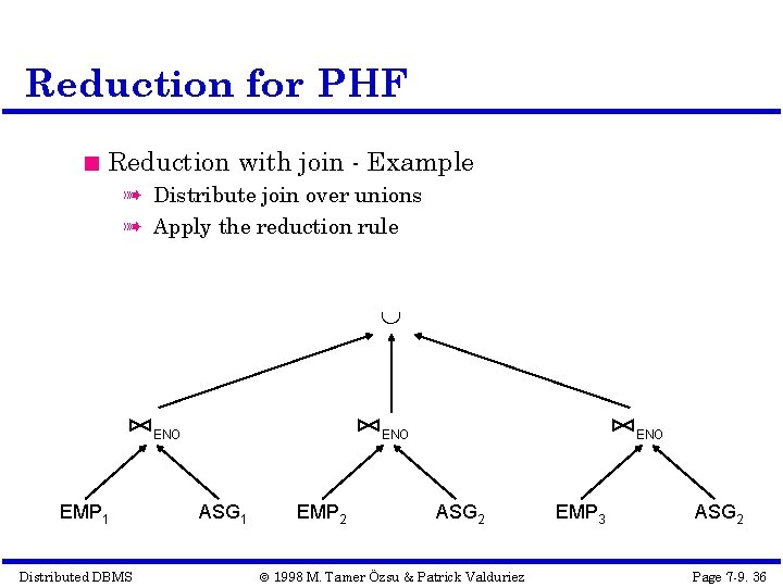Reduction for PHF Reduction with join - Example à Distribute join over unions à