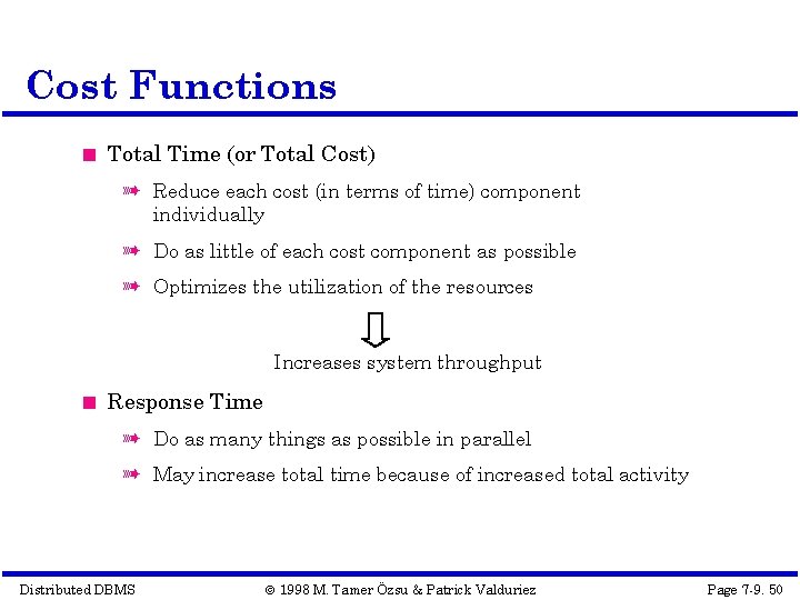 Cost Functions Total Time (or Total Cost) à Reduce each cost (in terms of