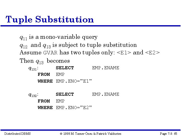 Tuple Substitution q 11 is a mono-variable query q 12 and q 13 is
