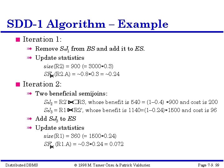 SDD-1 Algorithm – Example Iteration 1: à Remove SJ 1 from BS and add