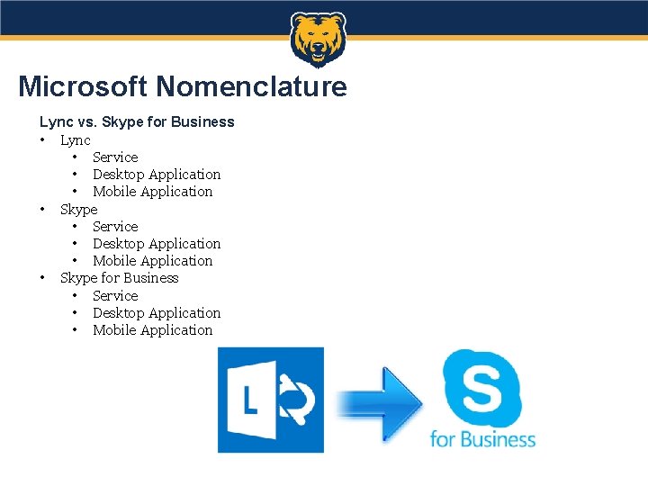 Microsoft Nomenclature Lync vs. Skype for Business • Lync • Service • Desktop Application