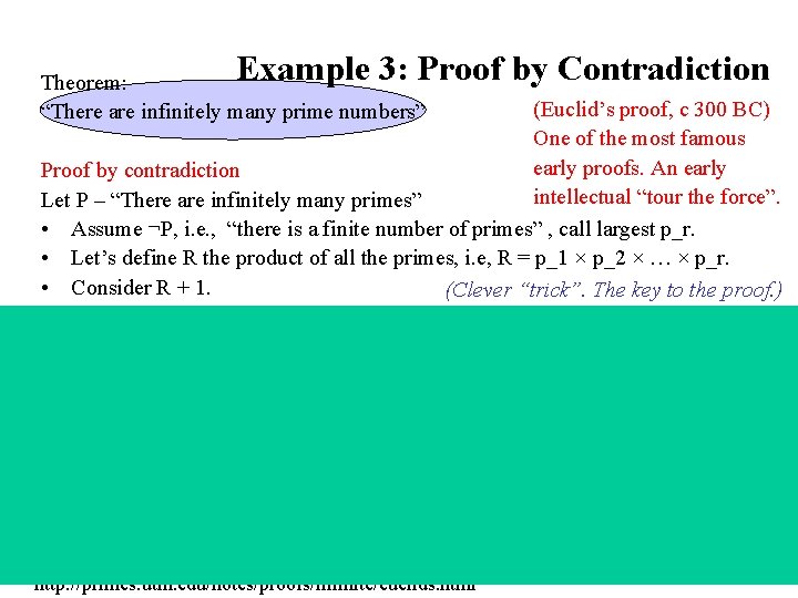 Example 3: Proof by Contradiction Theorem: “There are infinitely many prime numbers” (Euclid’s proof,