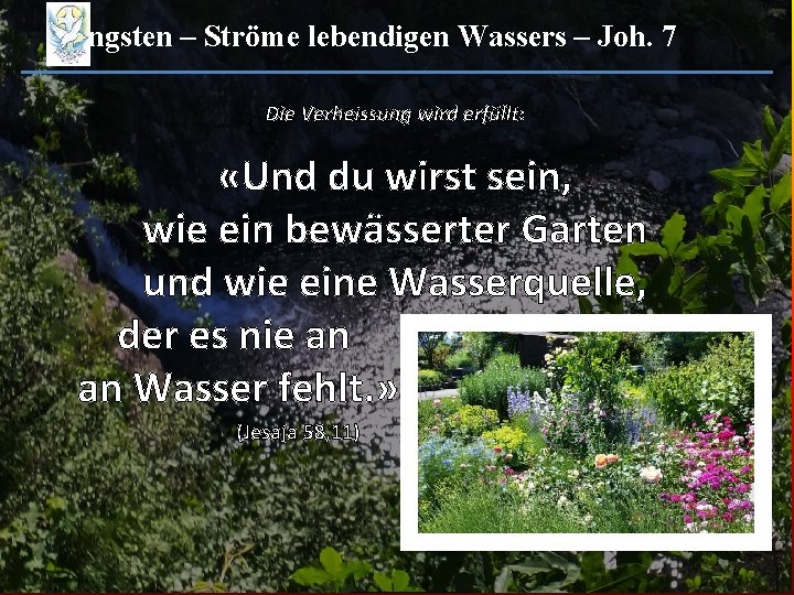 Pfingsten – Ströme lebendigen Wassers – Joh. 7 Die Verheissung wird erfüllt: «Und du