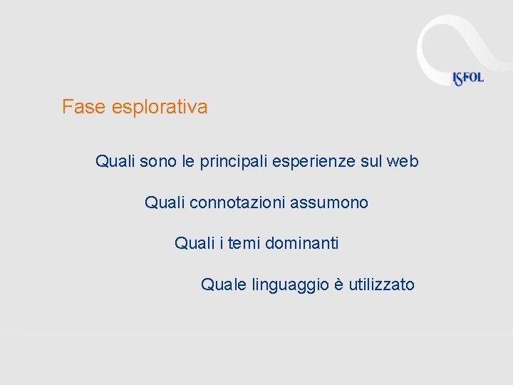 Fase esplorativa Quali sono le principali esperienze sul web Quali connotazioni assumono Quali i
