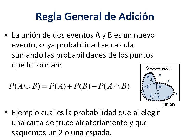 Regla General de Adición • La unión de dos eventos A y B es