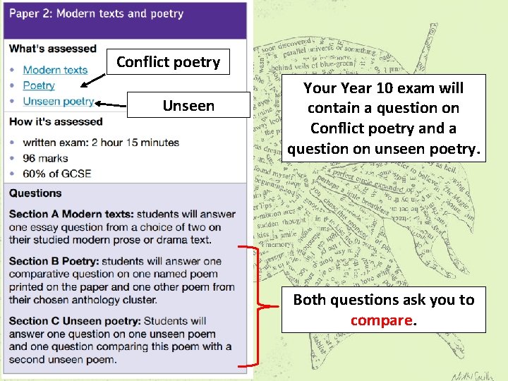 Conflict poetry Unseen Your Year 10 exam will contain a question on Conflict poetry