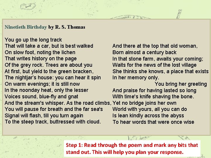 Ninetieth Birthday by R. S. Thomas You go up the long track That will