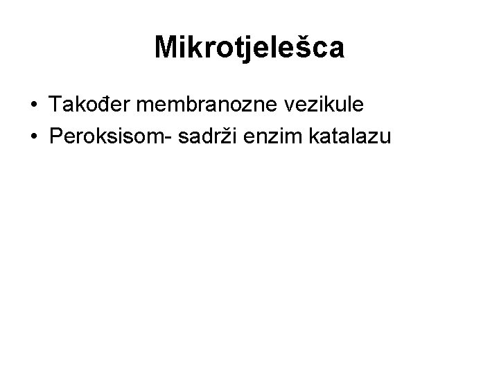 Mikrotjelešca • Također membranozne vezikule • Peroksisom- sadrži enzim katalazu 