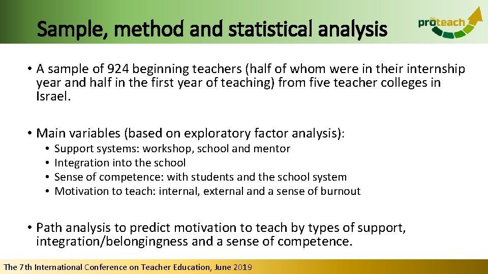 Sample, method and statistical analysis • A sample of 924 beginning teachers (half of