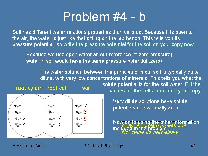 Problem #4 - b Soil has different water relations properties than cells do. Because