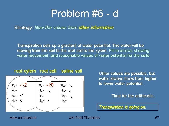 Problem #6 - d Strategy: Now the values from other information. Transpiration sets up