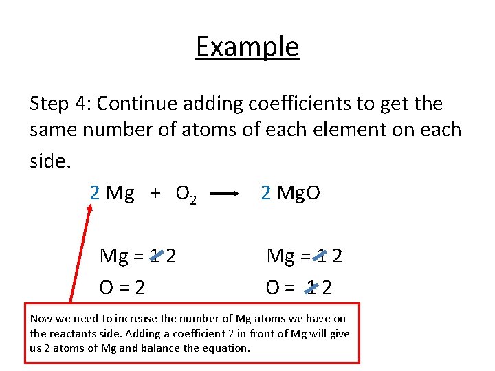 Example Step 4: Continue adding coefficients to get the same number of atoms of