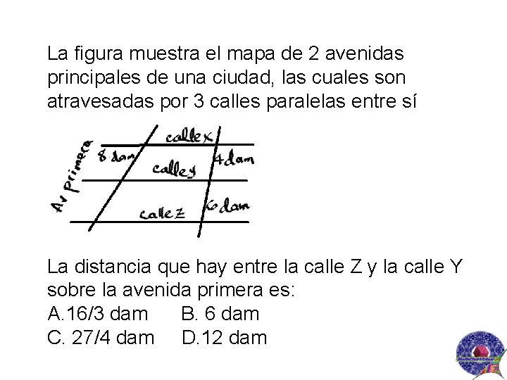 La figura muestra el mapa de 2 avenidas principales de una ciudad, las cuales