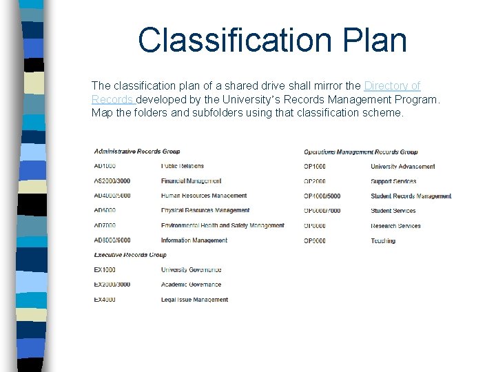 Classification Plan The classification plan of a shared drive shall mirror the Directory of