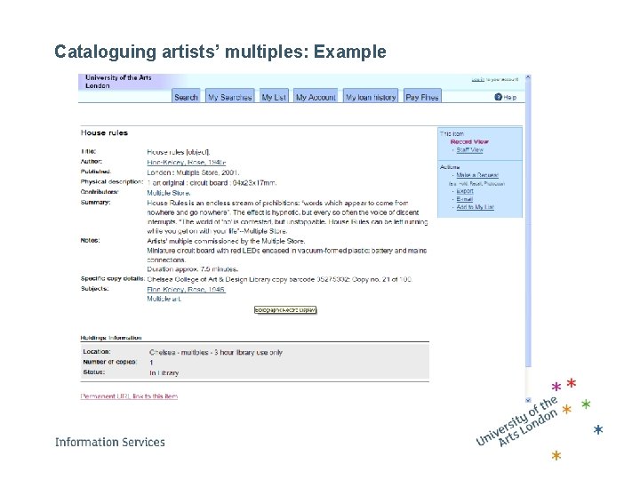 Cataloguing artists’ multiples: Example 