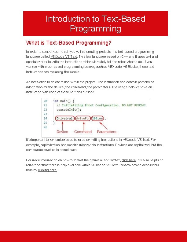 Introduction to Text-Based Programming What is Text-Based Programming? In order to control your robot,