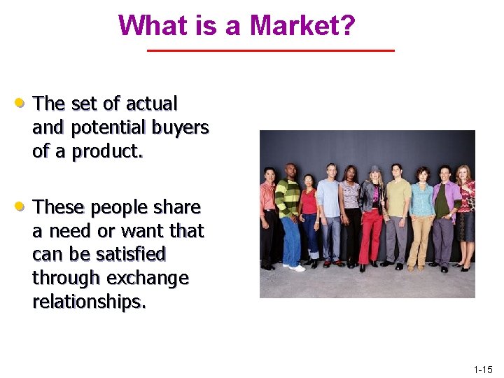 What is a Market? • The set of actual and potential buyers of a