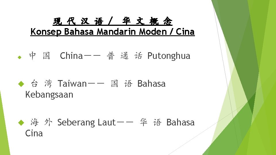 现 代 汉 语 / 华 文 概 念 Konsep Bahasa Mandarin Moden /
