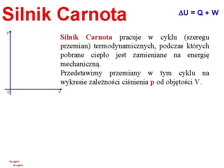 Silnik Carnota p DU = Q + W Silnik Carnota pracuje w cyklu (szeregu