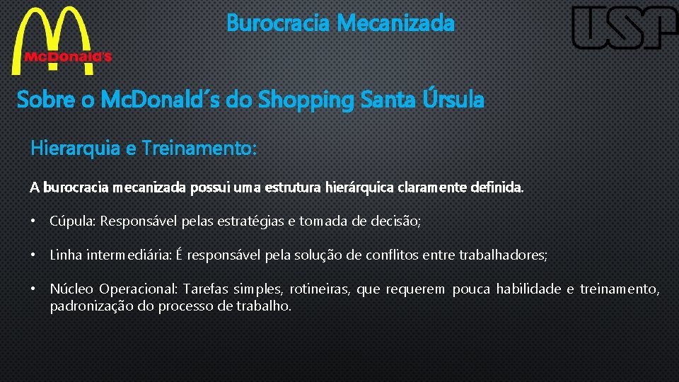 Burocracia Mecanizada Sobre o Mc. Donald´s do Shopping Santa Úrsula Hierarquia e Treinamento: A