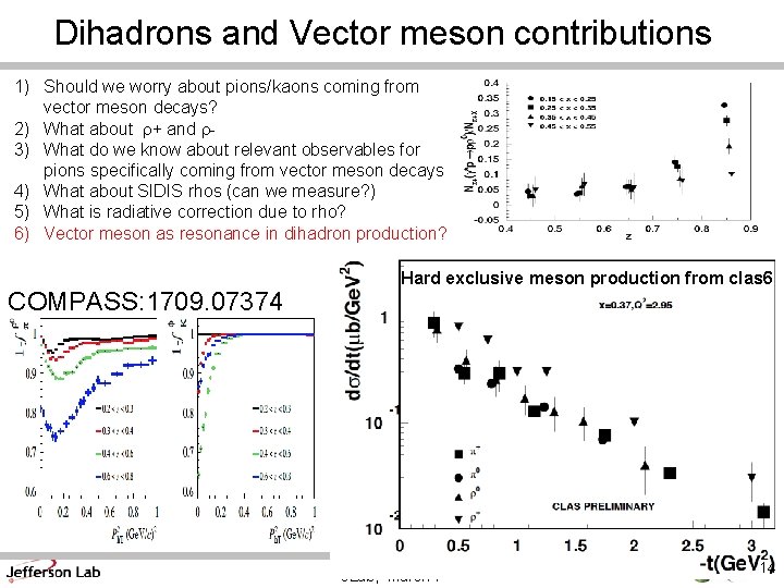 Dihadrons and Vector meson contributions 1) Should we worry about pions/kaons coming from vector