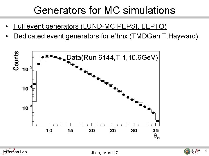 Generators for MC simulations • Full event generators (LUND-MC PEPSI, LEPTO) • Dedicated event