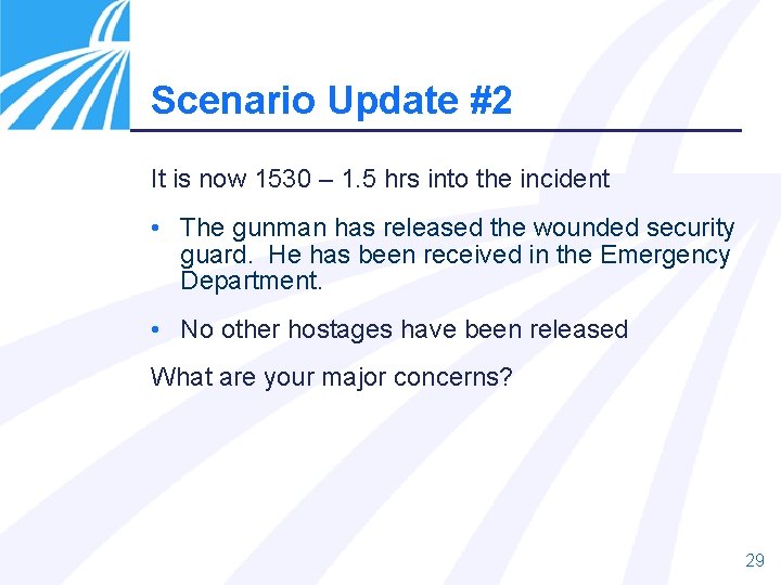Scenario Update #2 It is now 1530 – 1. 5 hrs into the incident