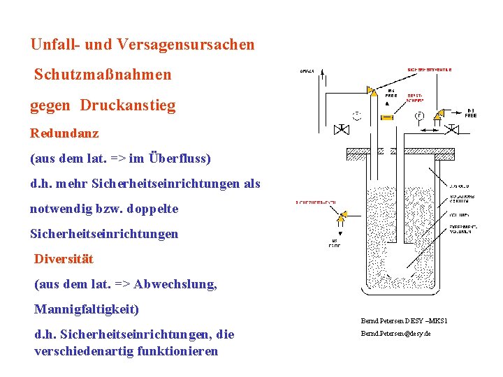 Unfall- und Versagensursachen Schutzmaßnahmen gegen Druckanstieg Redundanz (aus dem lat. => im Überfluss) d.